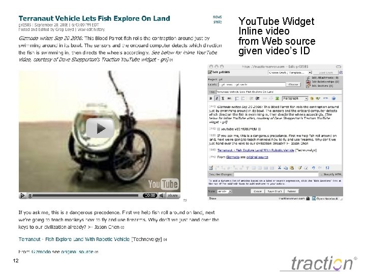 You. Tube Widget Inline video from Web source given video’s ID 12 
