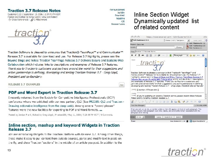 Inline Section Widget Dynamically updated list of related content 13 