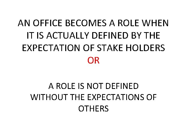 AN OFFICE BECOMES A ROLE WHEN IT IS ACTUALLY DEFINED BY THE EXPECTATION OF