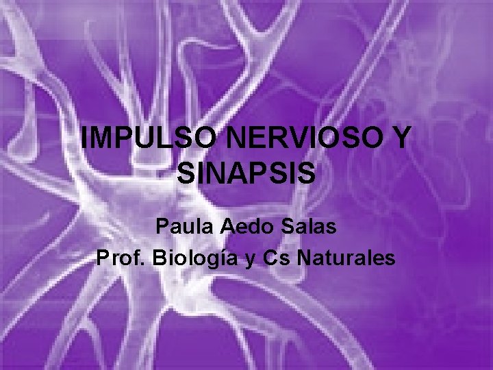 IMPULSO NERVIOSO Y SINAPSIS Paula Aedo Salas Prof. Biología y Cs Naturales IMPULSO NERVIOSO Y SINAPSIS Paula Aedo Salas Prof. Biología y Cs Naturales