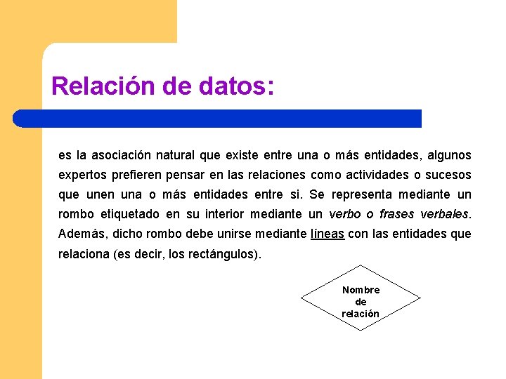 Relación de datos: es la asociación natural que existe entre una o más entidades,