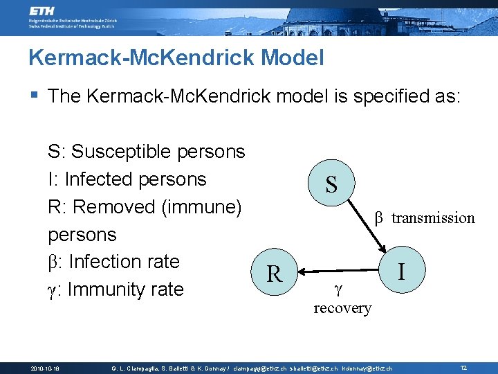 Kermack-Mc. Kendrick Model § The Kermack-Mc. Kendrick model is specified as: S: Susceptible persons