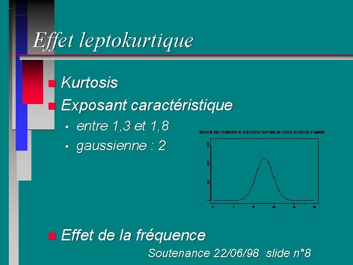Effet leptokurtique Kurtosis n Exposant caractéristique n • • n entre 1, 3 et