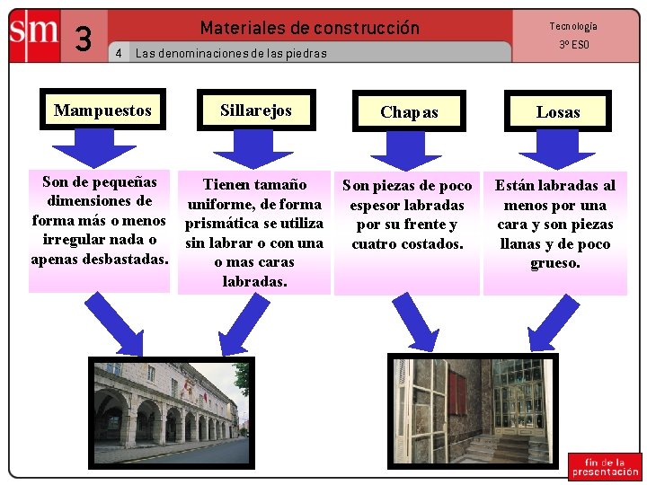 3 Materiales de construcción 4 Las denominaciones de las piedras Tecnología 3º ESO Mampuestos