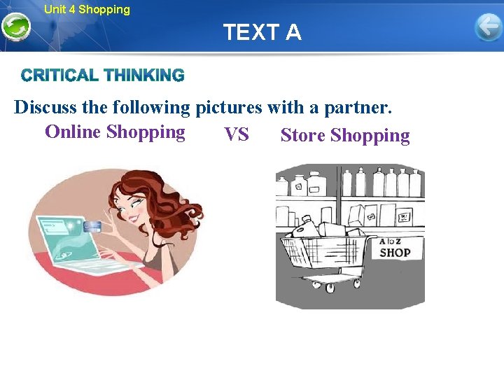 Unit 4 Shopping TEXT A Discuss the following pictures with a partner. Online Shopping