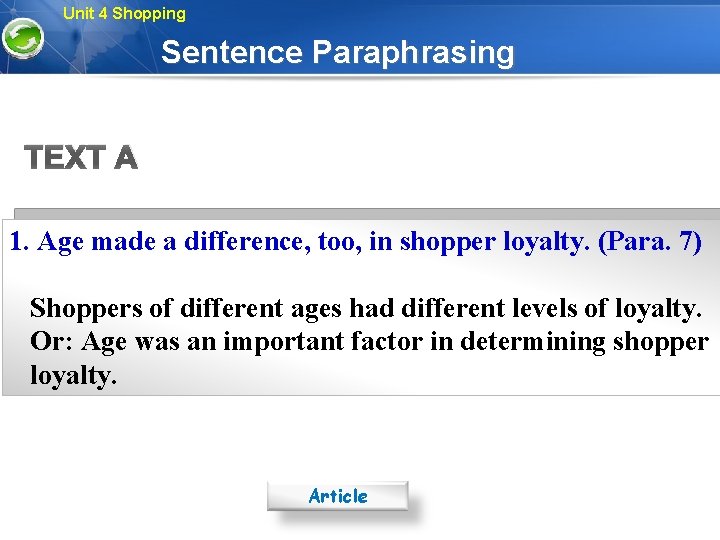 Unit 4 Shopping Sentence Paraphrasing TEXT A 1. Age made a difference, too, in