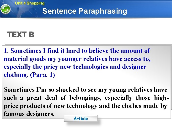 Unit 4 Shopping Sentence Paraphrasing TEXT B 1. Sometimes I find it hard to