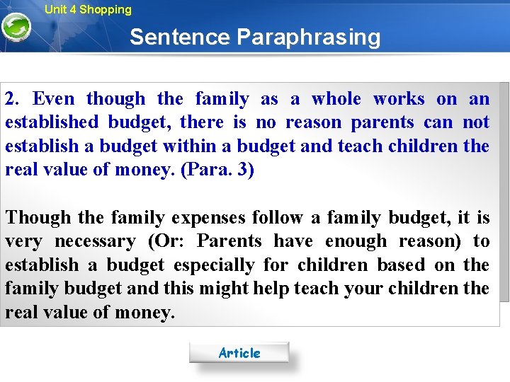 Unit 4 Shopping Sentence Paraphrasing 2. Even though the family as a whole works