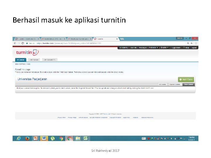 Berhasil masuk ke aplikasi turnitin Sri Rakhmiyati 2017 