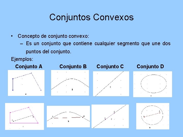 Conjuntos Convexos • Concepto de conjunto convexo: – Es un conjunto que contiene cualquier