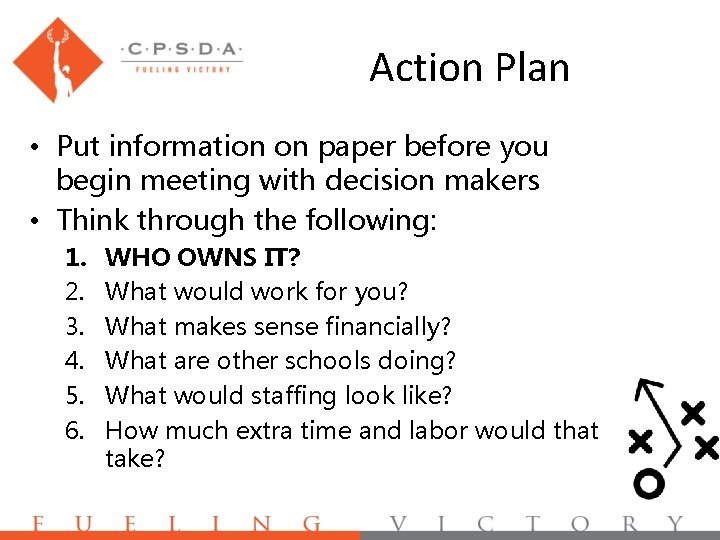 Action Plan • Put information on paper before you begin meeting with decision makers