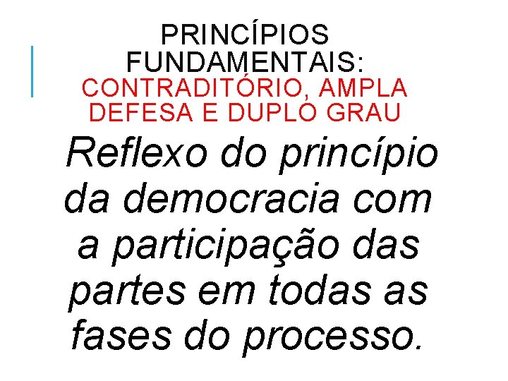 PRINCÍPIOS FUNDAMENTAIS: CONTRADITÓRIO, AMPLA DEFESA E DUPLO GRAU Reflexo do princípio da democracia com