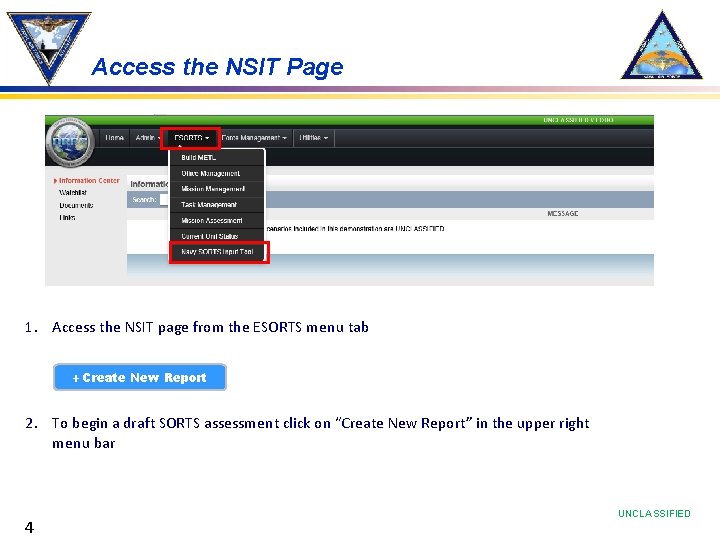 Access the NSIT Page 1. Access the NSIT page from the ESORTS menu tab