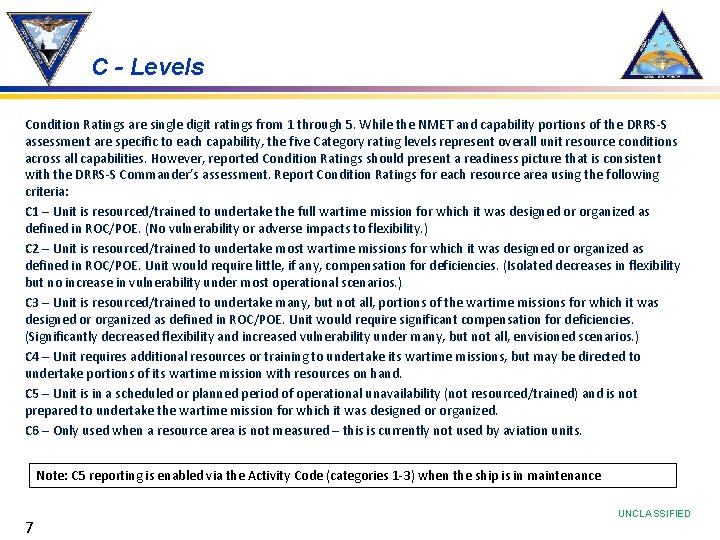 C - Levels Condition Ratings are single digit ratings from 1 through 5. While