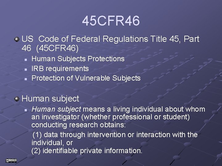 45 CFR 46 US Code of Federal Regulations Title 45, Part 46 (45 CFR 45 CFR 46 US Code of Federal Regulations Title 45, Part 46 (45 CFR