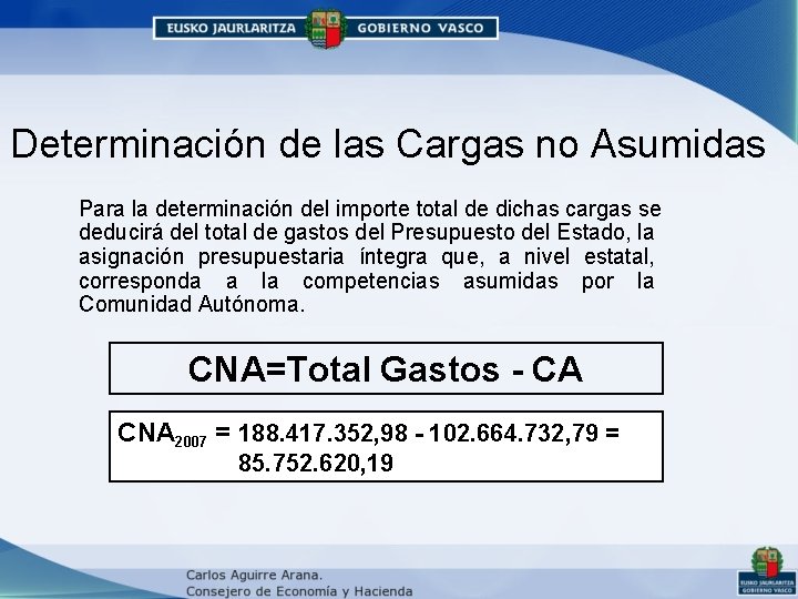 Determinación de las Cargas no Asumidas Para la determinación del importe total de dichas Determinación de las Cargas no Asumidas Para la determinación del importe total de dichas