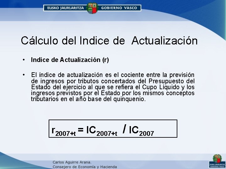 Cálculo del Indice de Actualización • Indice de Actualización (r) • El índice de Cálculo del Indice de Actualización • Indice de Actualización (r) • El índice de