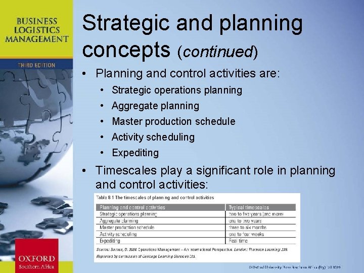 Strategic and planning concepts (continued) • Planning and control activities are: • Strategic operations