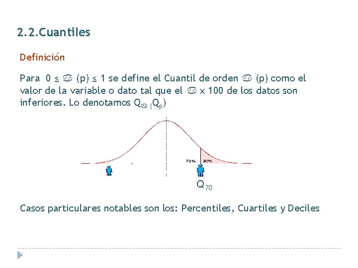 2. 2. Cuantiles Definición Para 0 ≤ (p) ≤ 1 se define el Cuantil