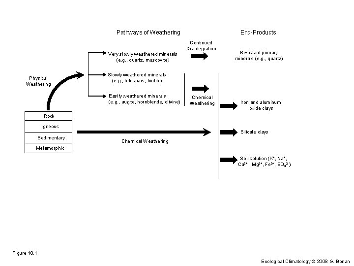 End-Products Pathways of Weathering Very slowly weathered minerals (e. g. , quartz, muscovite) Physical