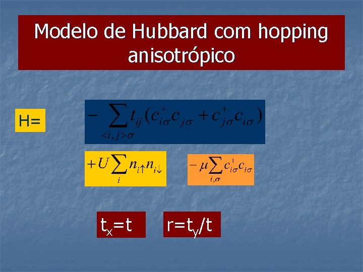 Modelo de Hubbard com hopping anisotrópico H= tx=t r=ty/t 