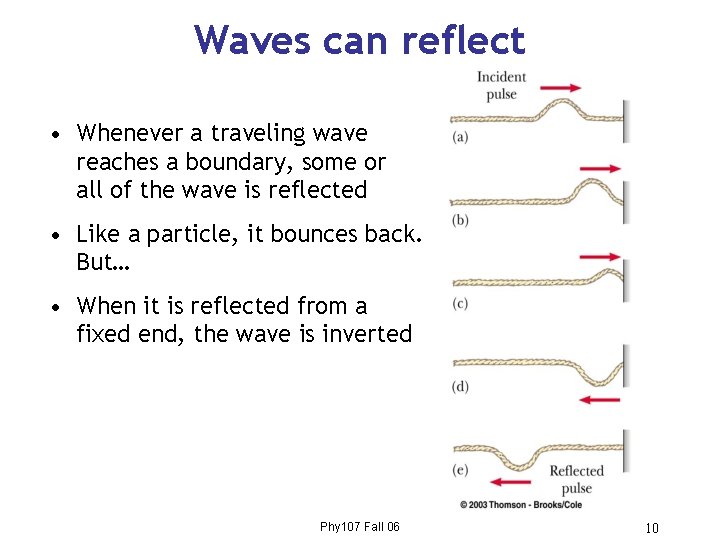 Waves can reflect • Whenever a traveling wave reaches a boundary, some or all