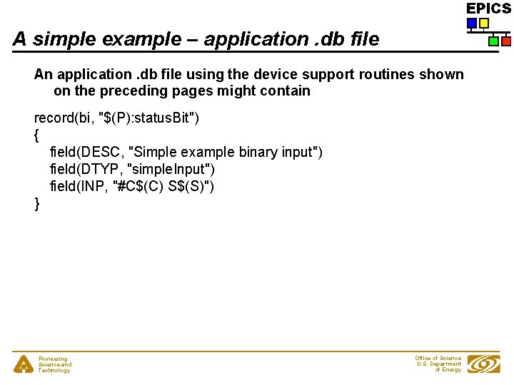 A simple example – application. db file An application. db file using the device