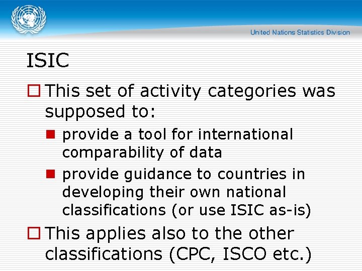 Isic Activity Overview United Nations Statistics Division Overview o Of