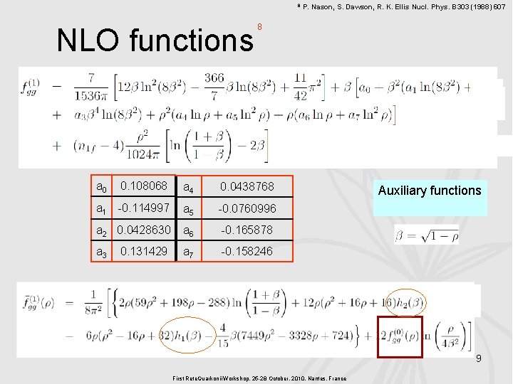 8 NLO functions 8 a 0 0. 108068 a 4 0. 0438768 a 1