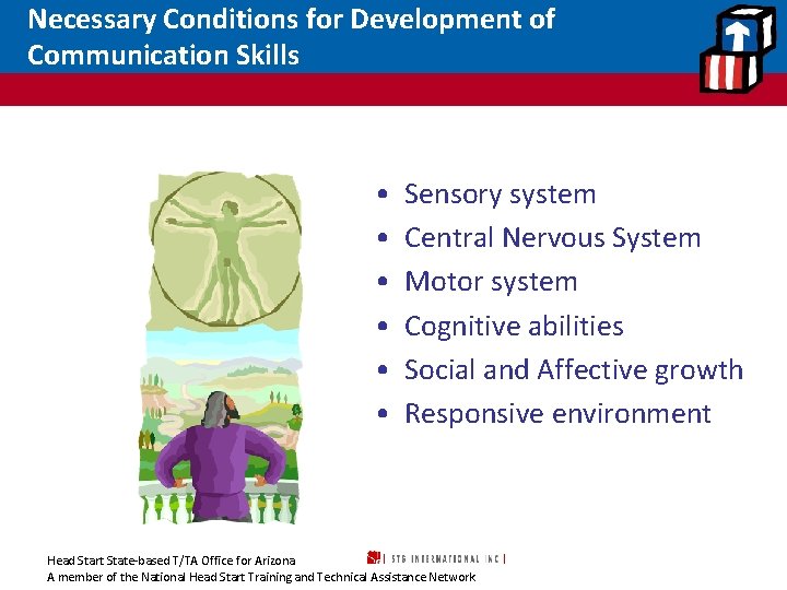 Necessary Conditions for Development of Communication Skills • • • Sensory system Central Nervous