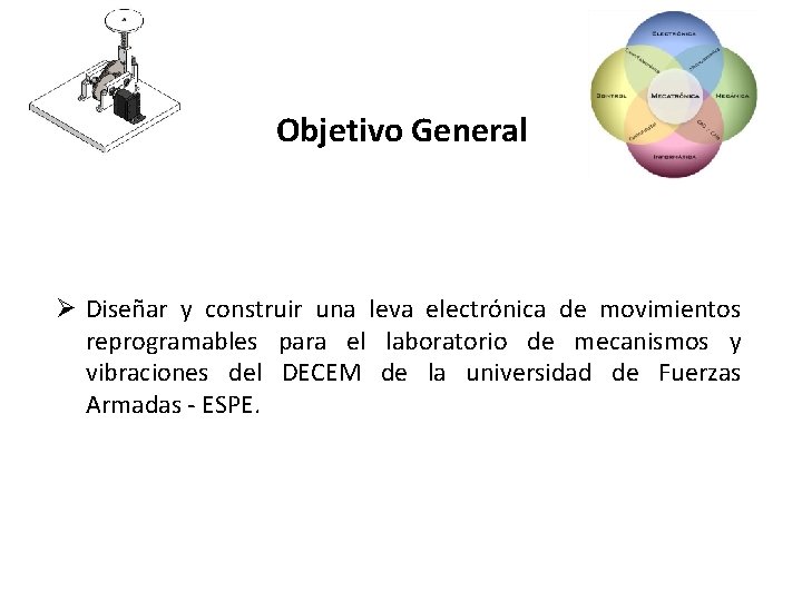 Objetivo General Ø Diseñar y construir una leva electrónica de movimientos reprogramables para el