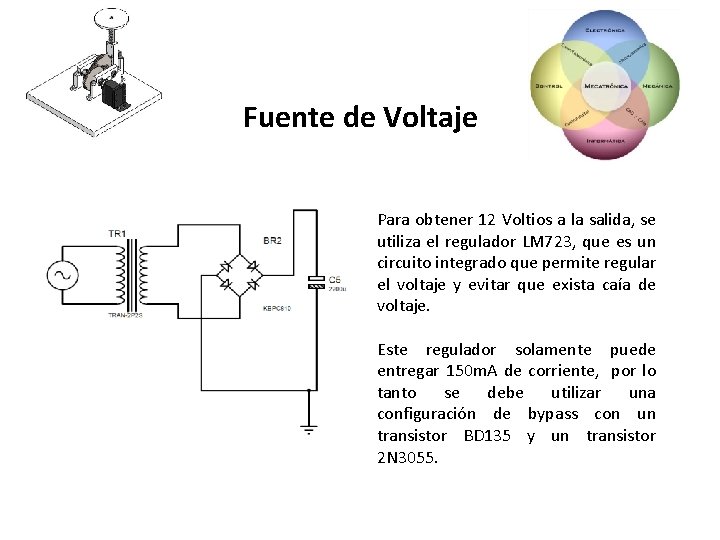 Fuente de Voltaje Para obtener 12 Voltios a la salida, se utiliza el regulador