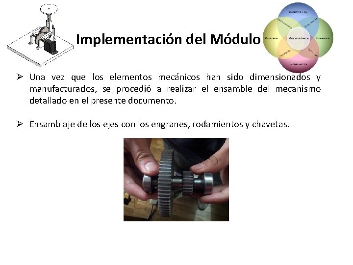 Implementación del Módulo Ø Una vez que los elementos mecánicos han sido dimensionados y