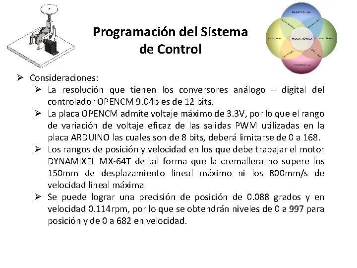 Programación del Sistema de Control Ø Consideraciones: Ø La resolución que tienen los conversores