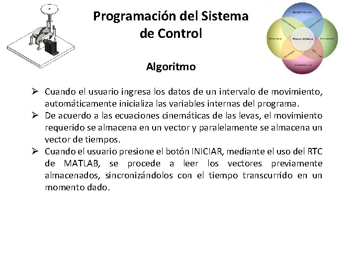 Programación del Sistema de Control Algoritmo Ø Cuando el usuario ingresa los datos de