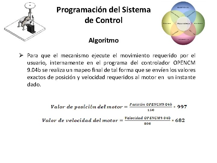 Programación del Sistema de Control Algoritmo Ø Para que el mecanismo ejecute el movimiento