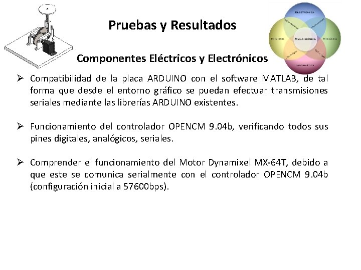 Pruebas y Resultados Componentes Eléctricos y Electrónicos Ø Compatibilidad de la placa ARDUINO con