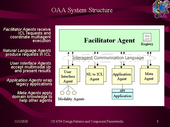 OAA System Structure Facilitator Agents receive ICL requests and coordinate multiagent execution Natural Language