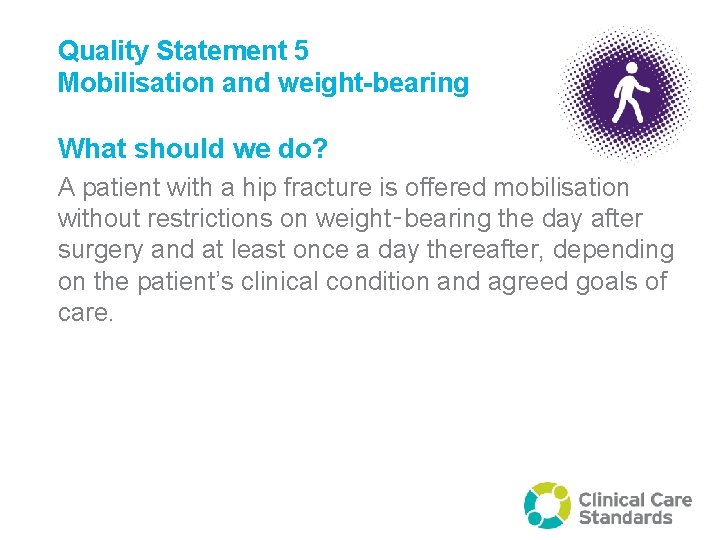 Quality Statement 5 Mobilisation and weight-bearing What should we do? A patient with a