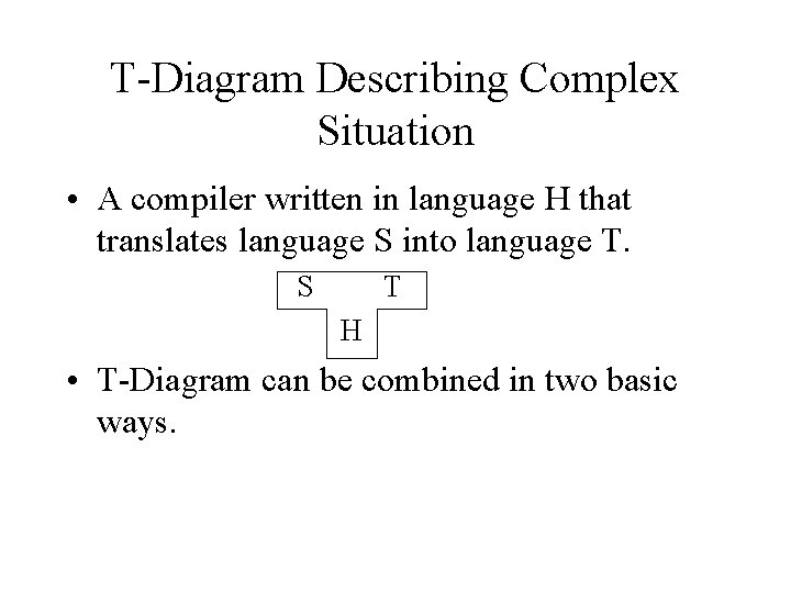 T-Diagram Describing Complex Situation • A compiler written in language H that translates language