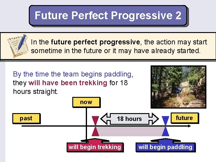 Future Perfect Progressive 2 In the future perfect progressive, the action may start sometime