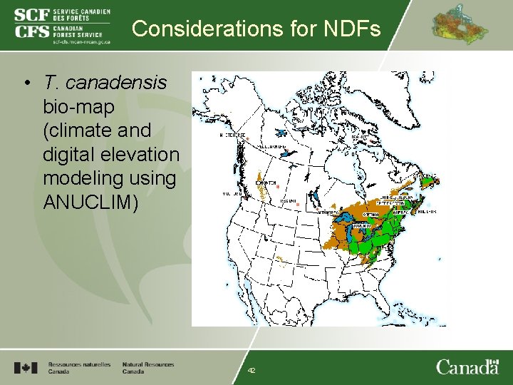 Considerations for NDFs • T. canadensis bio-map (climate and digital elevation modeling using ANUCLIM)