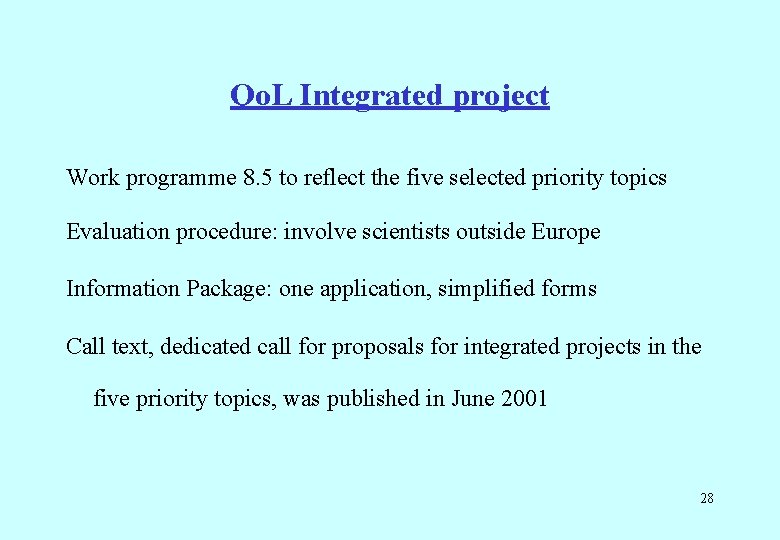 Qo. L Integrated project Work programme 8. 5 to reflect the five selected priority