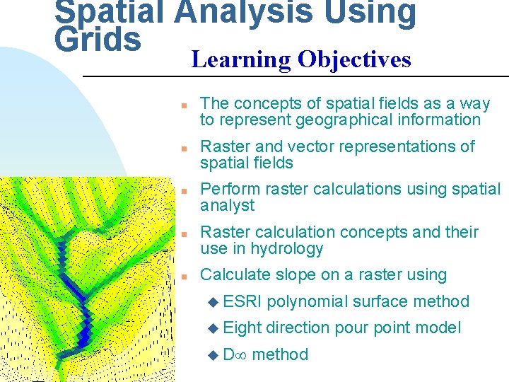 Spatial Analysis Using Grids Learning Objectives n n n The concepts of spatial fields