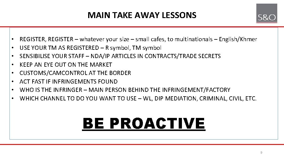 MAIN TAKE AWAY LESSONS • • REGISTER, REGISTER – whatever your size – small