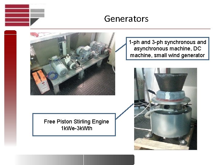 Generators 1 -ph and 3 -ph synchronous and asynchronous machine, DC machine, small wind