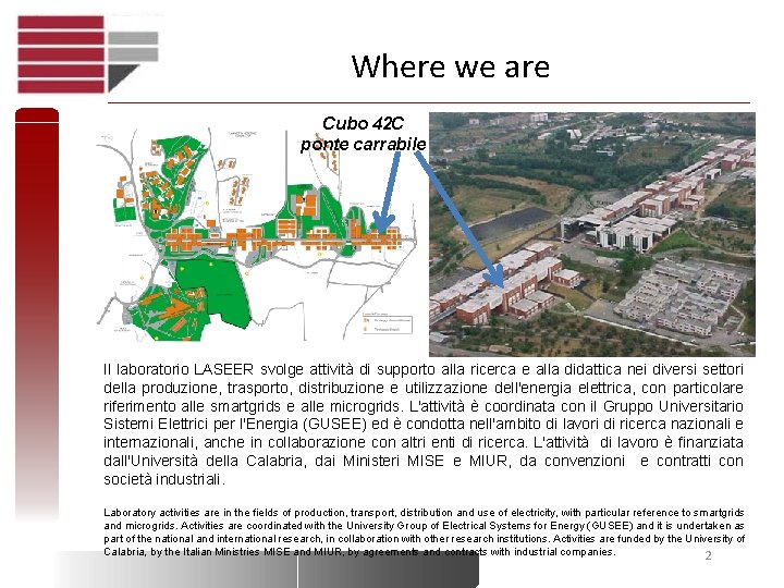 Where we are Cubo 42 C ponte carrabile Il laboratorio LASEER svolge attività di