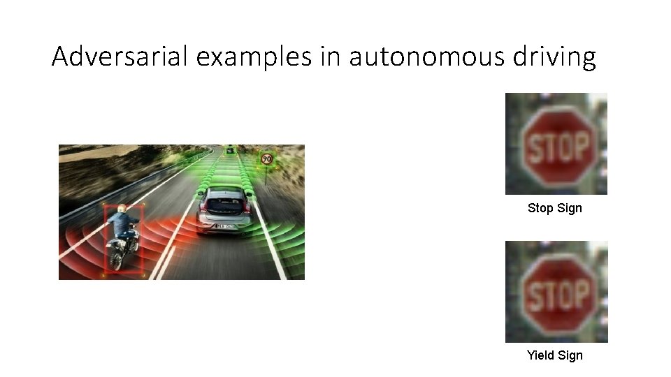 Adversarial examples in autonomous driving Stop Sign Yield Sign 