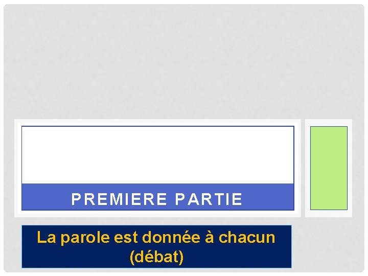 PREMIERE PARTIE La parole est donnée à chacun (débat) 