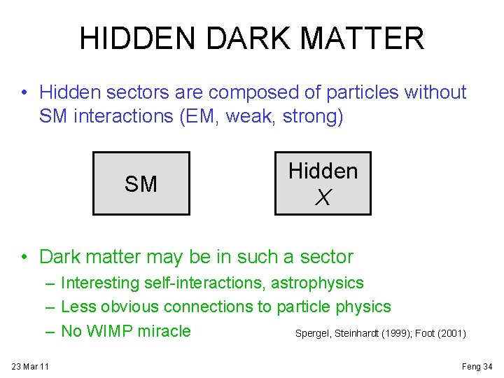 HIDDEN DARK MATTER • Hidden sectors are composed of particles without SM interactions (EM,